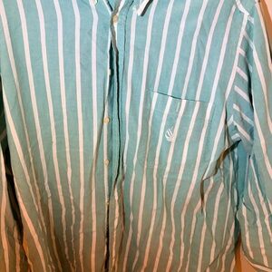 Nautica Teal and White Striped Men's Shirt